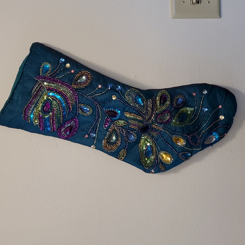 Pier 1 peacock Christmas stocking